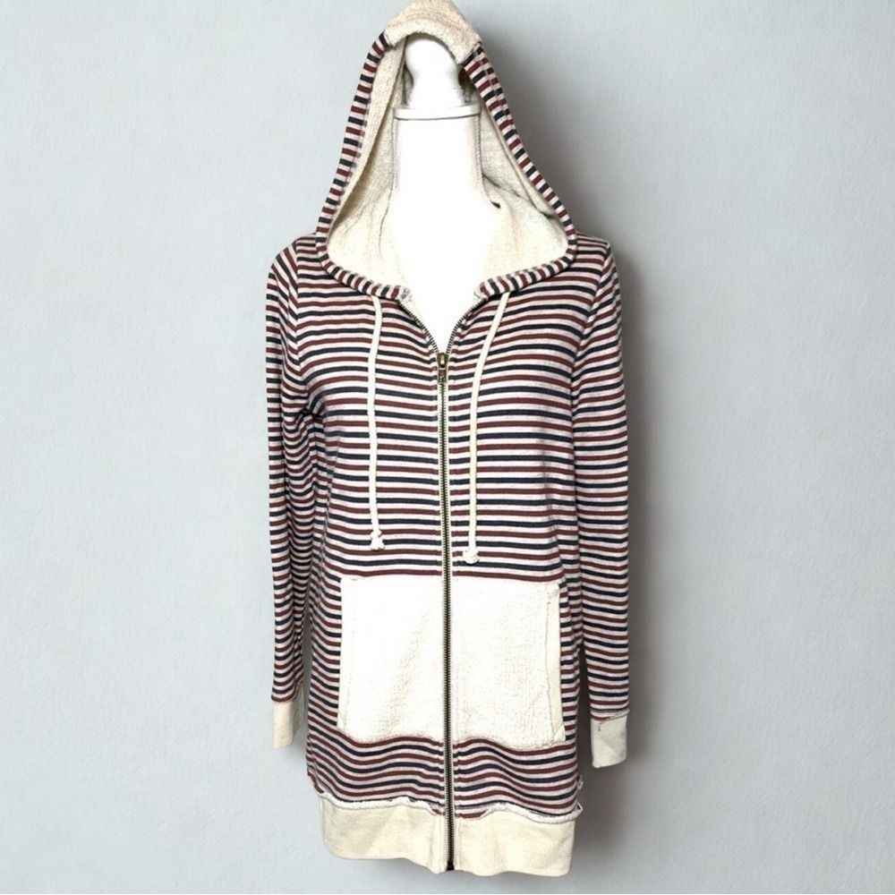 NWT‎ Chaser Red and Blue Striped Hooded Sweatshirt Women Size Small